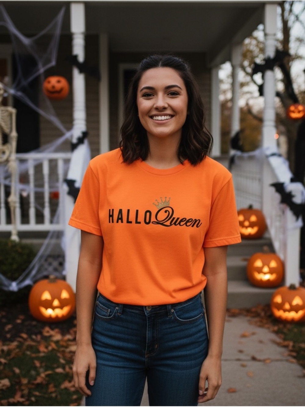 City Streets Orange 'Hallo Queen' crown Graphic Tee | size XL | Halloween